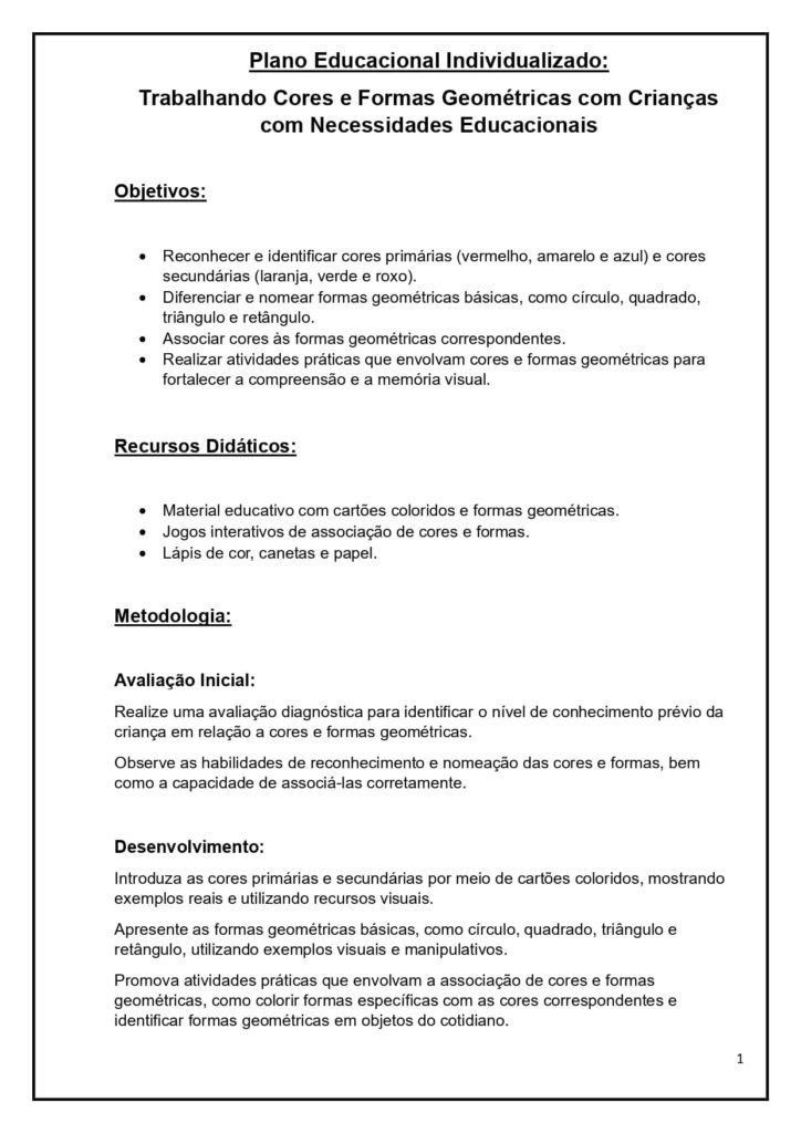 Atividades Educação Especial PEI