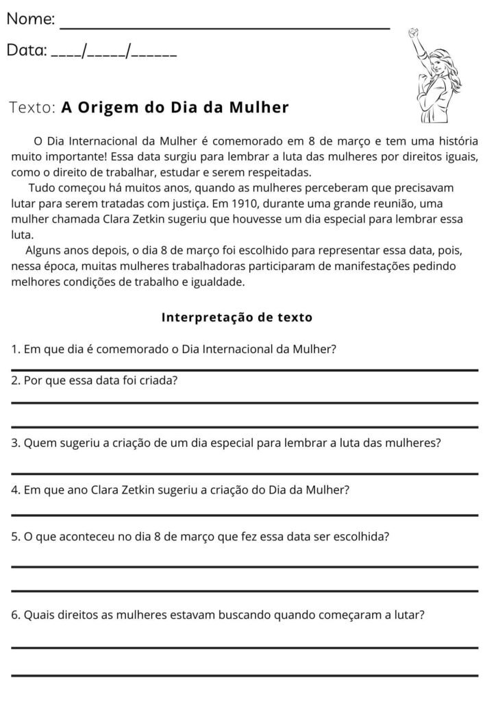 Dia da Mulher Atividades Interpretação de Texto 