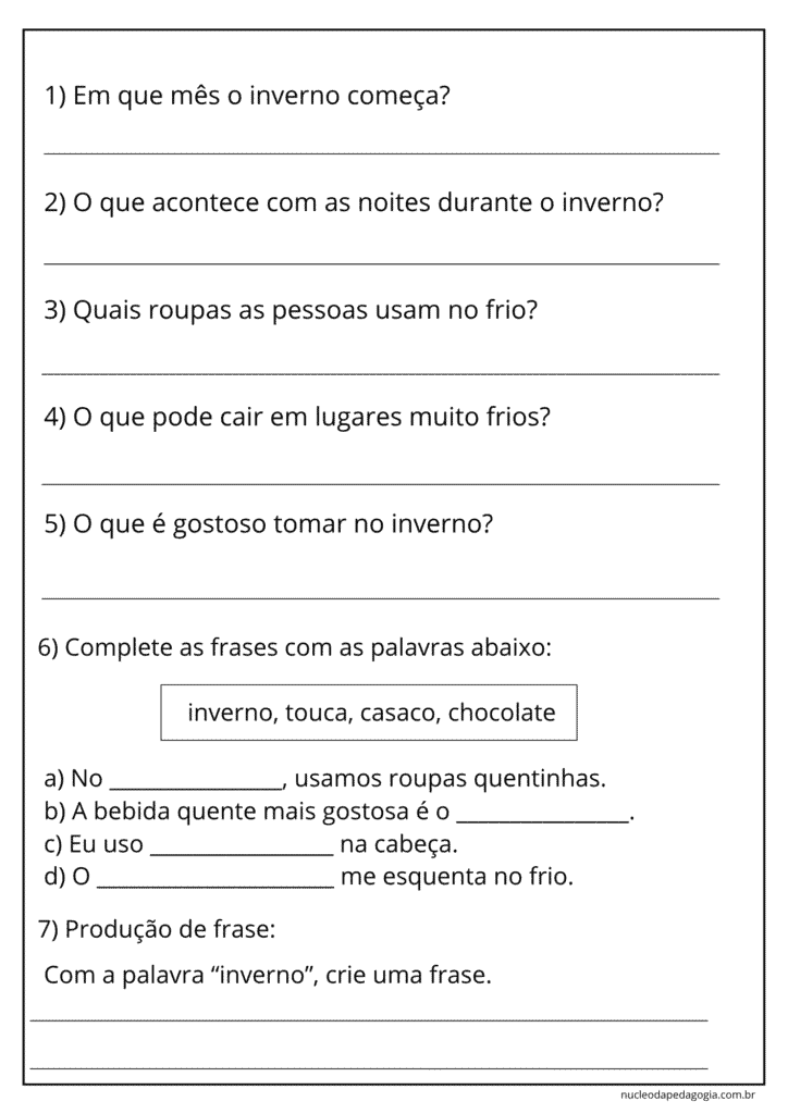 Atividades inverno 2 ano