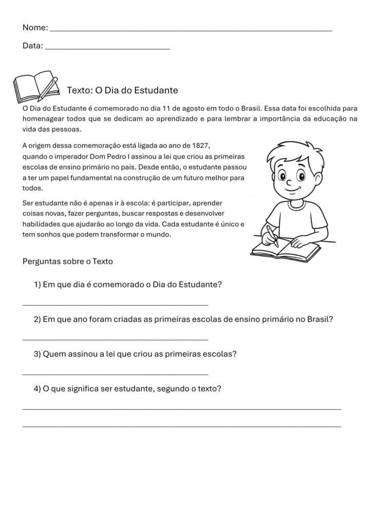 Atividade Interpretação de texto Dia do Estudante