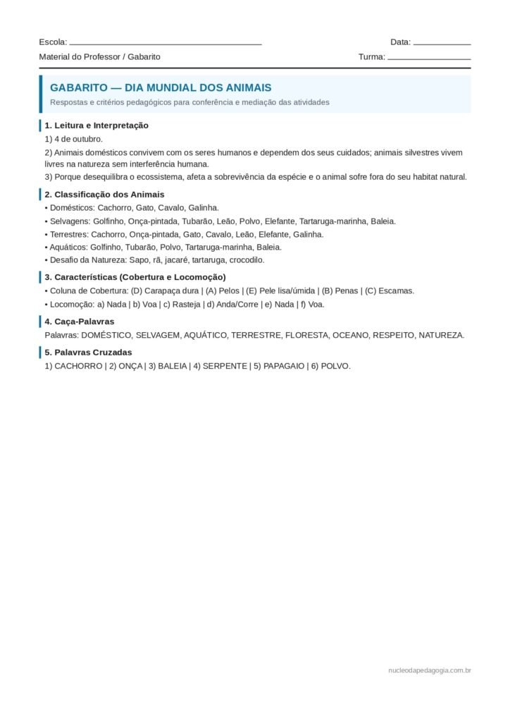 Atividades Dia dos Animais para imprimir