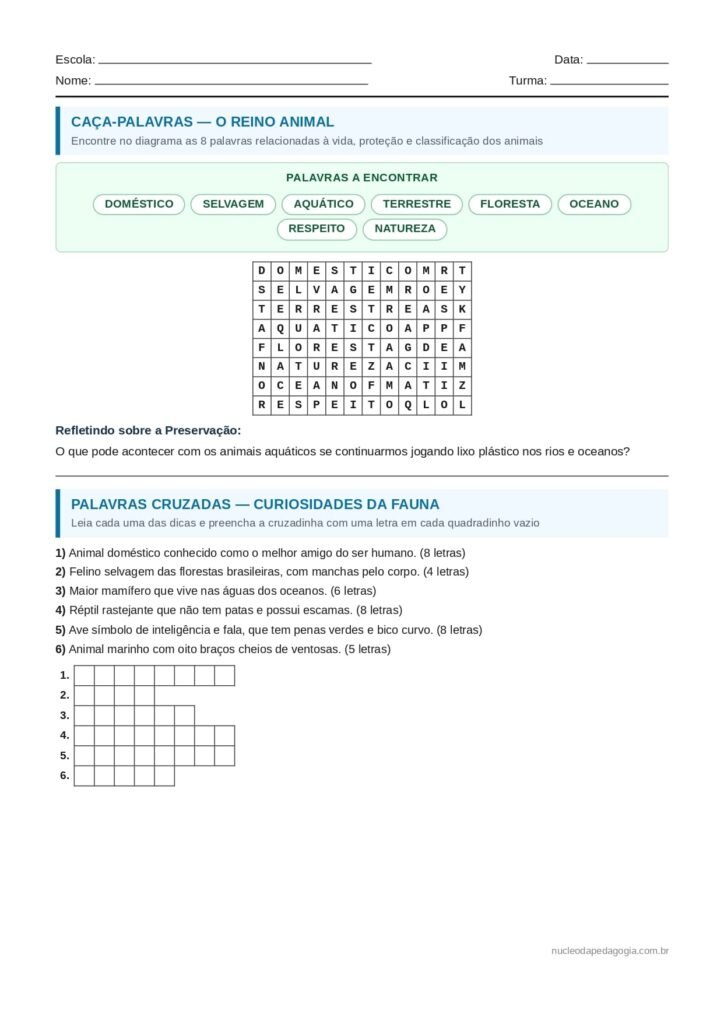 Atividades Dia dos Animais para imprimir