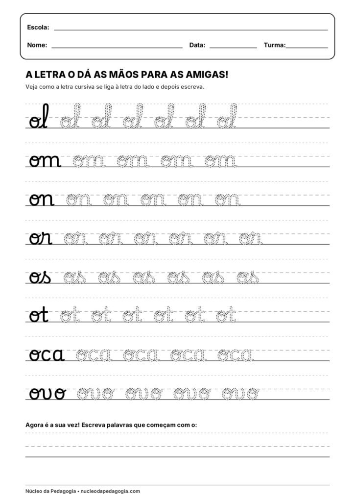 Atividade Letra o Cursiva para Imprimir