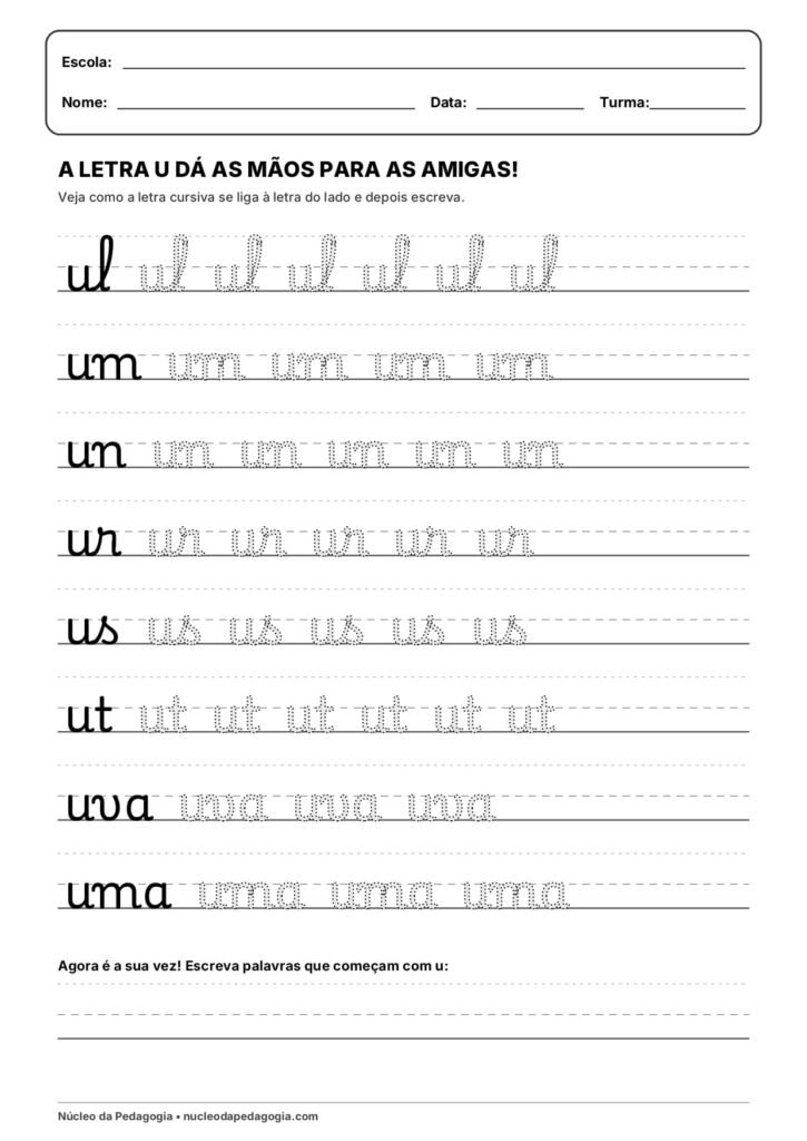 Atividade Letra u Cursiva para Imprimir 