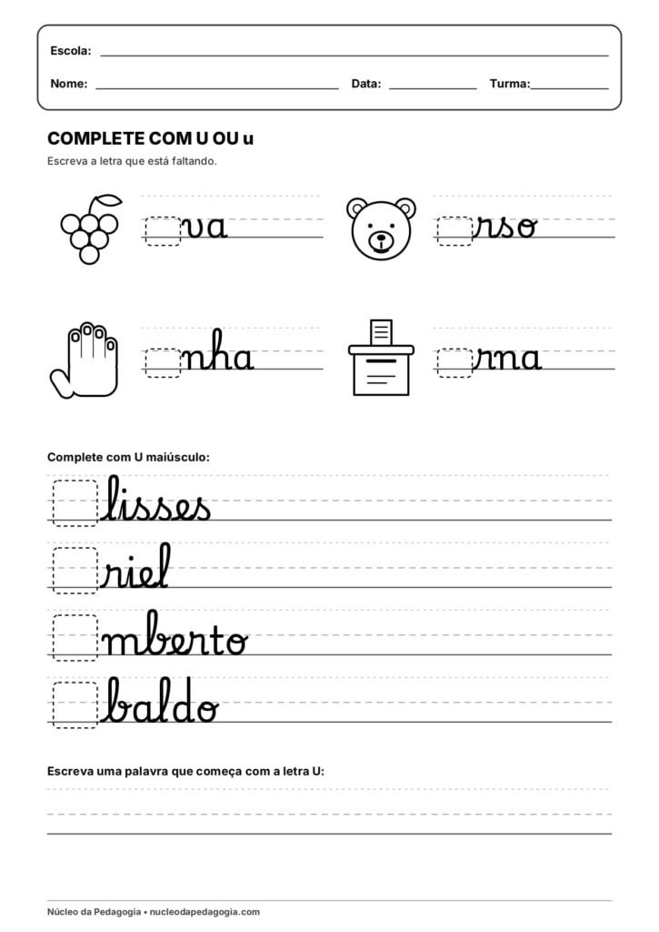 Atividade Letra u Cursiva para Imprimir 