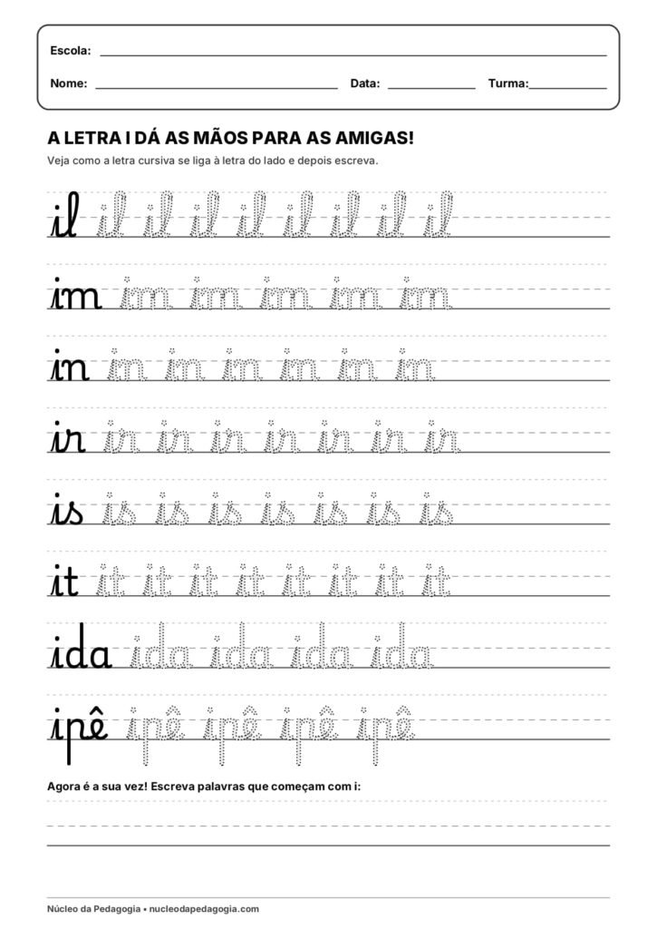 Atividade com a letra i cursiva 