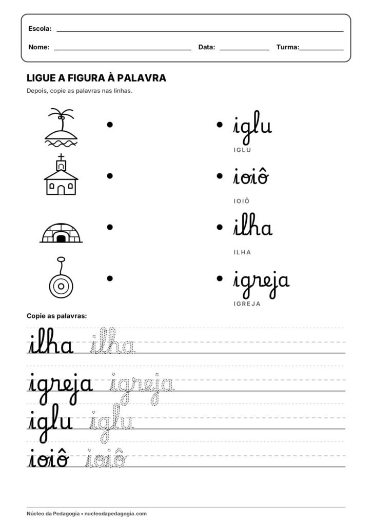 Atividade com a letra i cursiva 