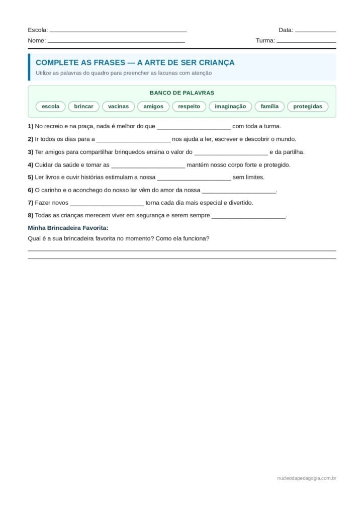Atividades Dia das Crianças para imprimir 