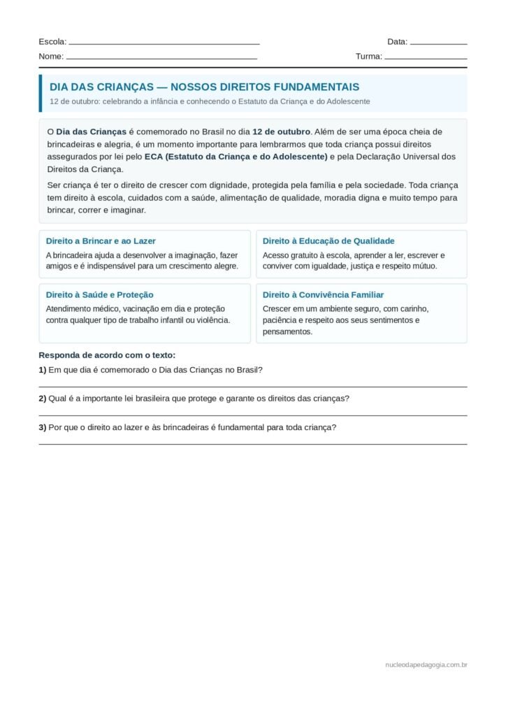 Atividades Dia das Crianças para imprimir
