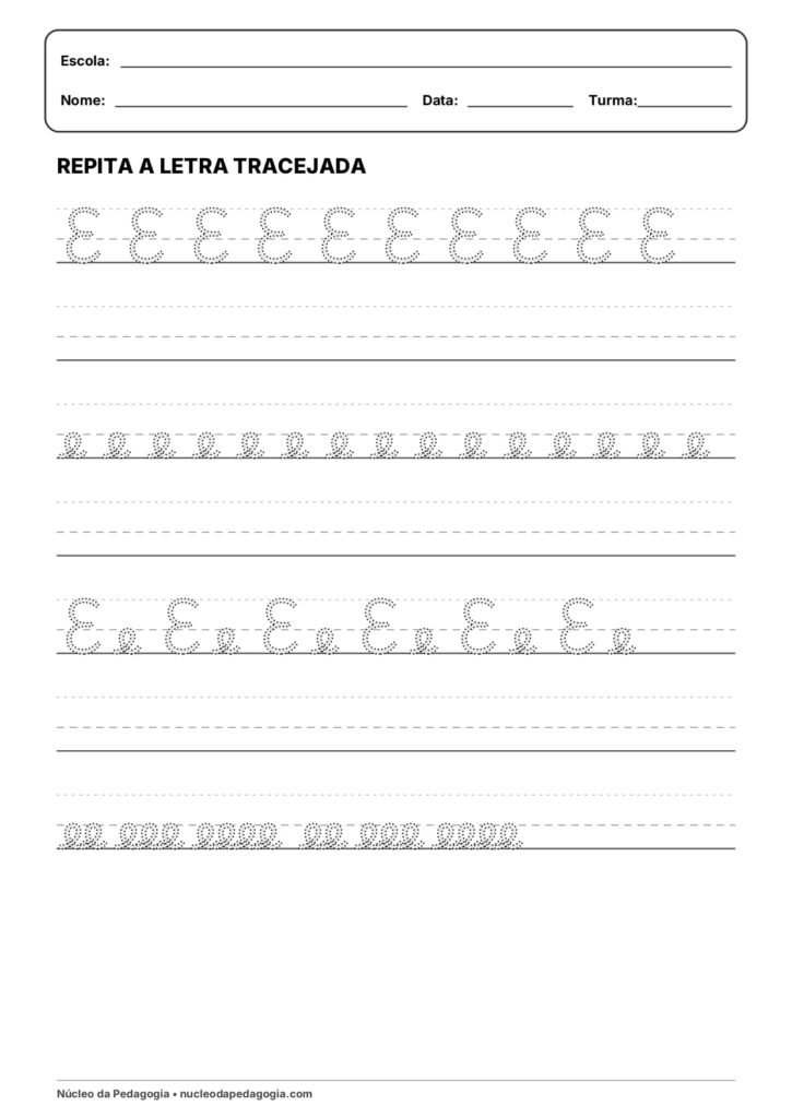 Atividades com a letra E cursiva 