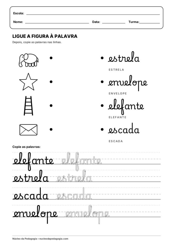 Atividades com a letra E cursiva 