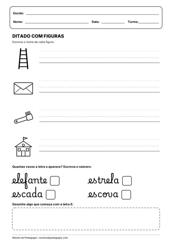 Atividades com a letra E cursiva