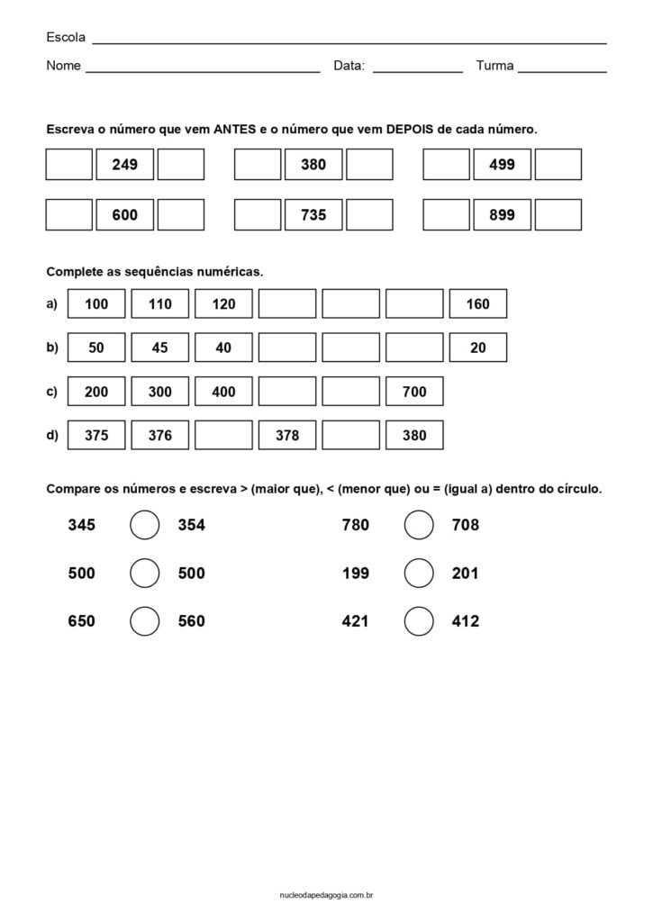 Atividades de Matemática para o 2º ano para imprimir 