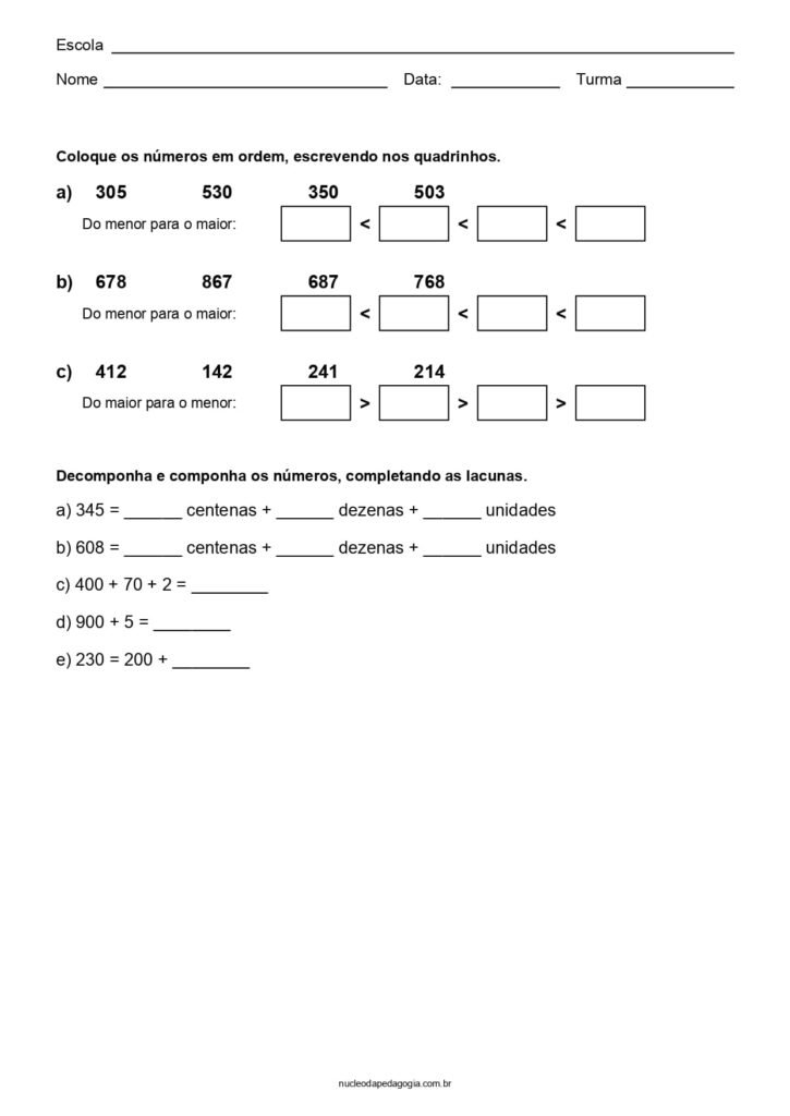Atividades de Matemática para o 2º ano para imprimir 