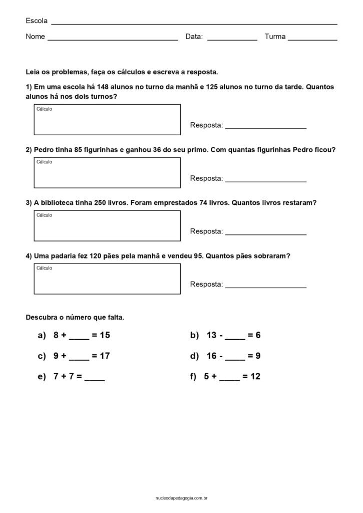 Atividades de Matemática para o 2º ano para imprimir 