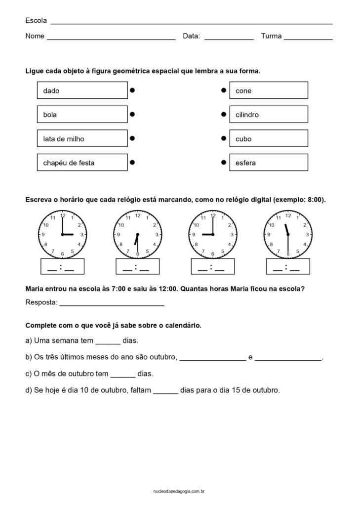 Atividades de Matemática para o 2º ano para imprimir 