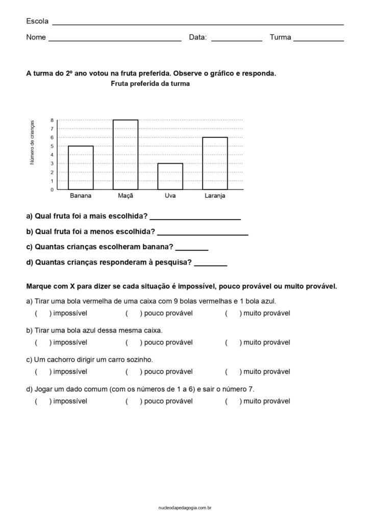 Atividades de Matemática para o 2º ano para imprimir 
