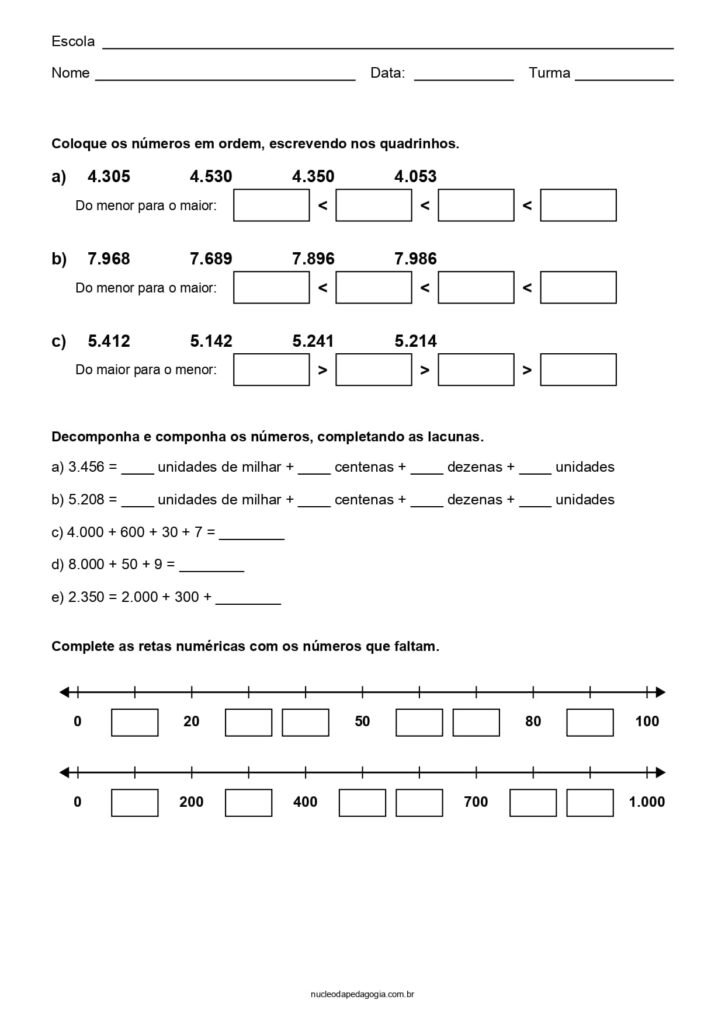 Atividades de Matemática para o 3º ano para imprimir 