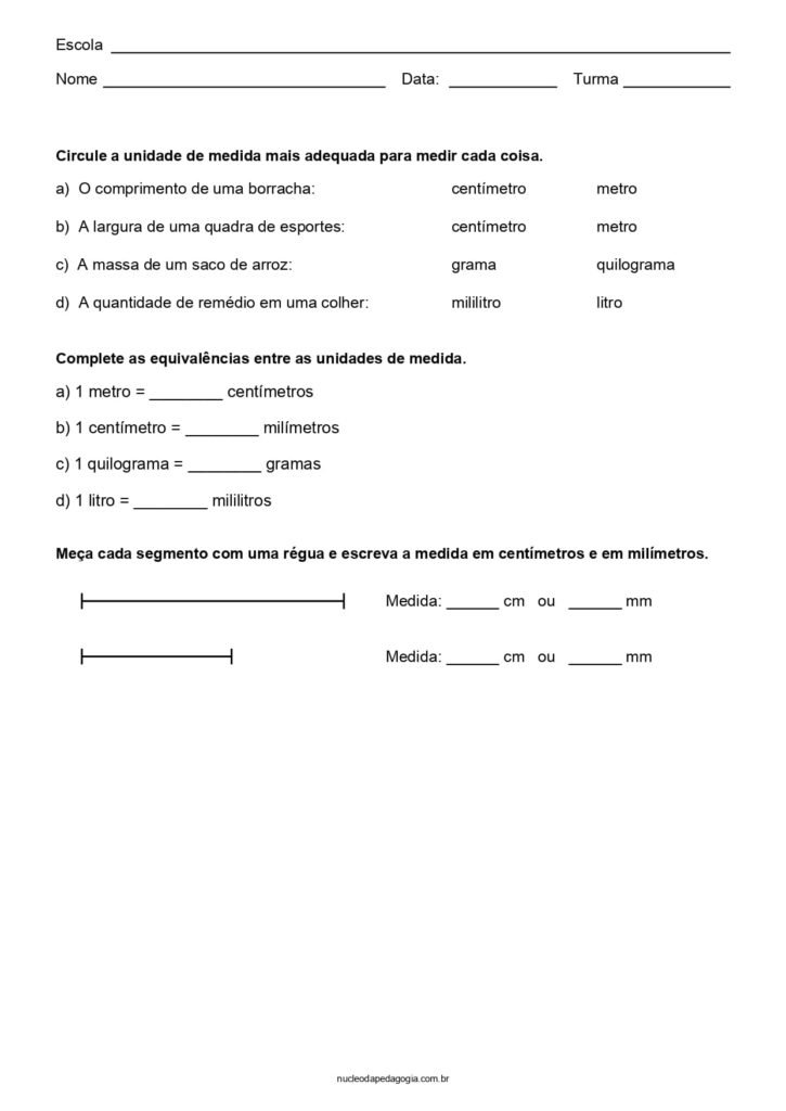 Atividades de Matemática para o 3º ano para imprimir 