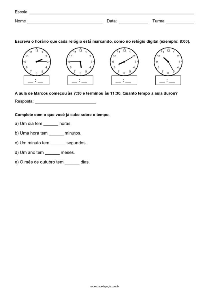 Atividades de Matemática para o 3º ano para imprimir 