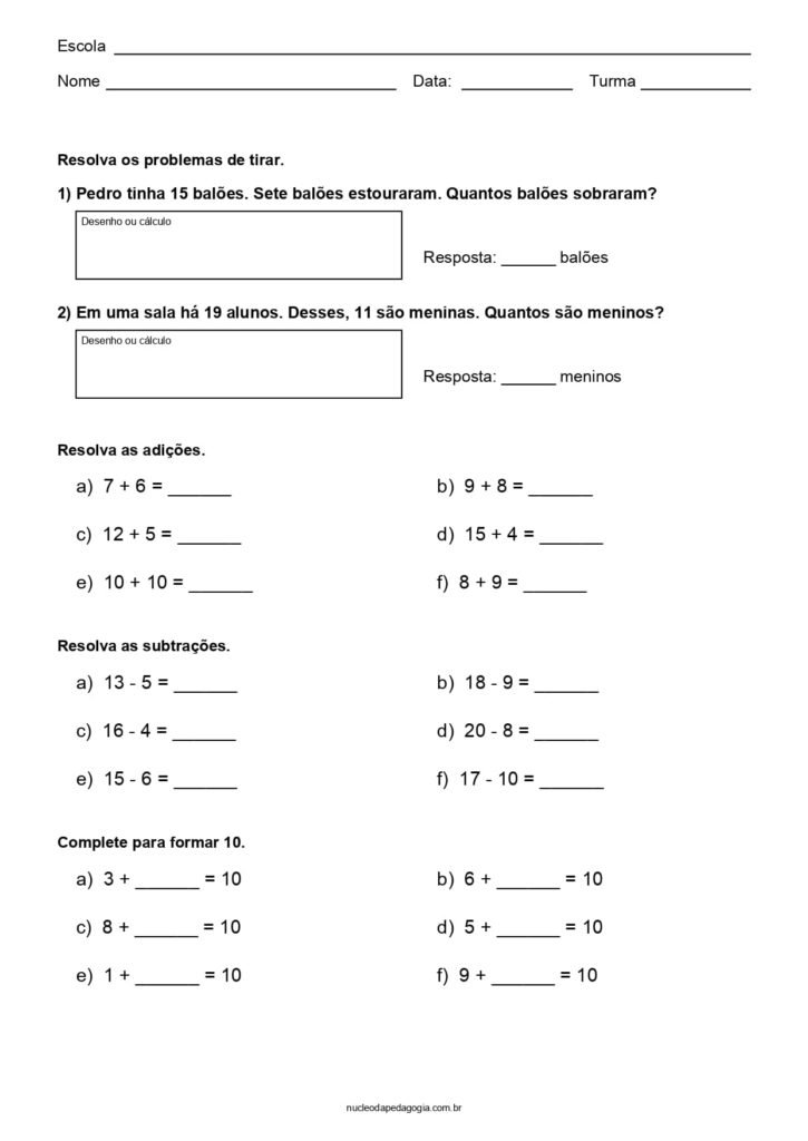 Matemática 1 ano do fundamental 