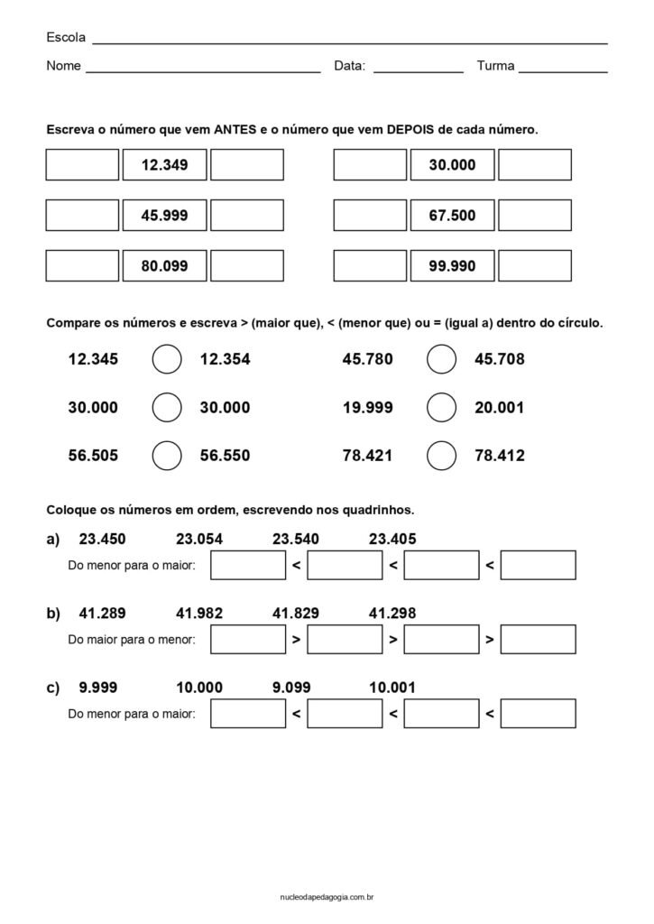 Matemática 4° ano para imprimir 