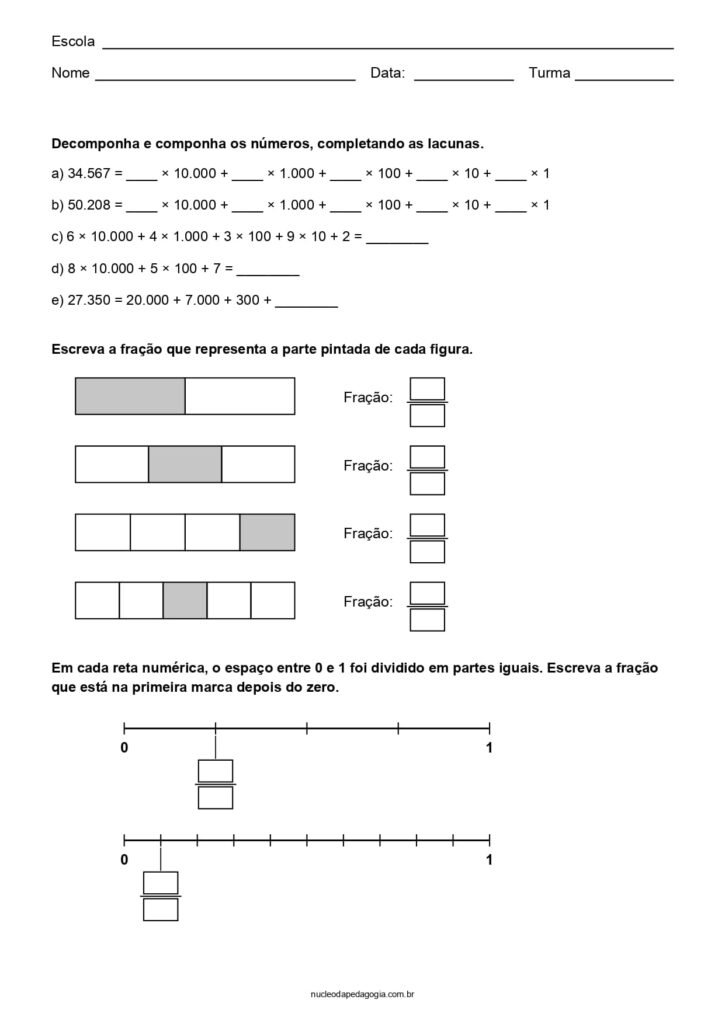 Matemática 4° ano para imprimir 