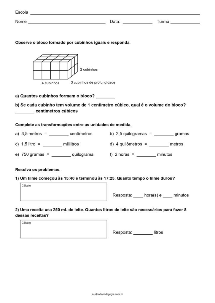 Matemática para o 5º ano para imprimir 