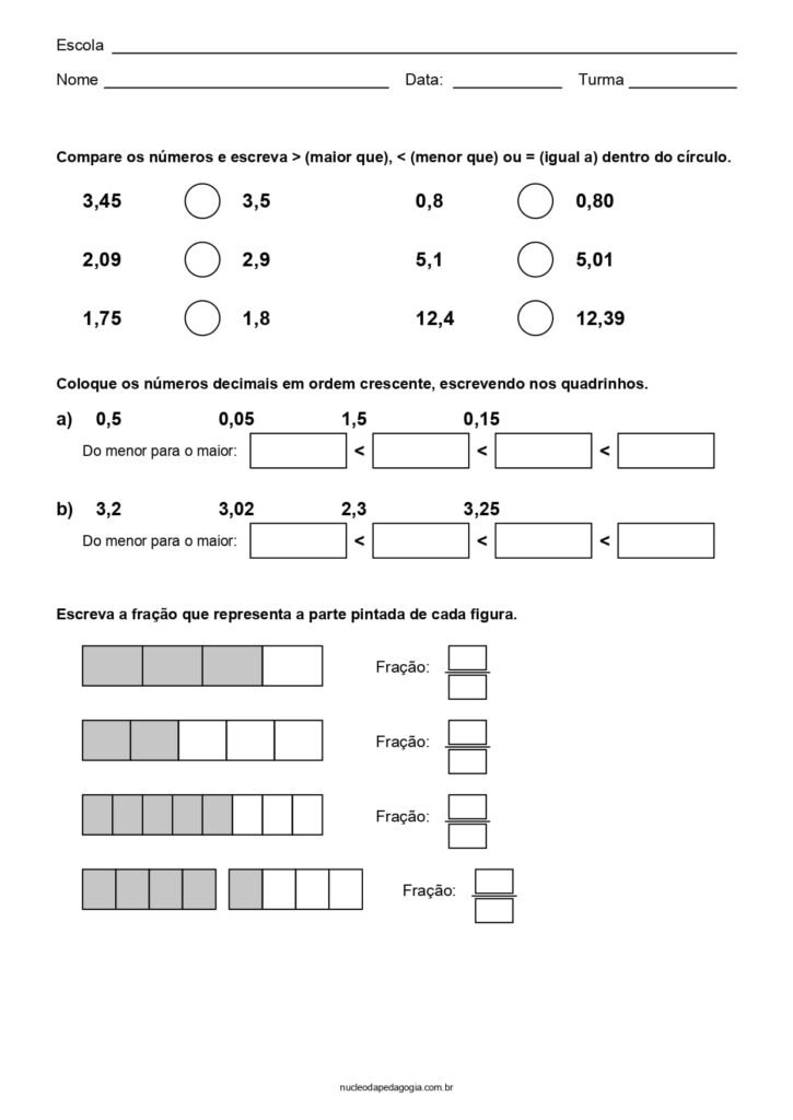 Matemática para o 5º ano para imprimir 