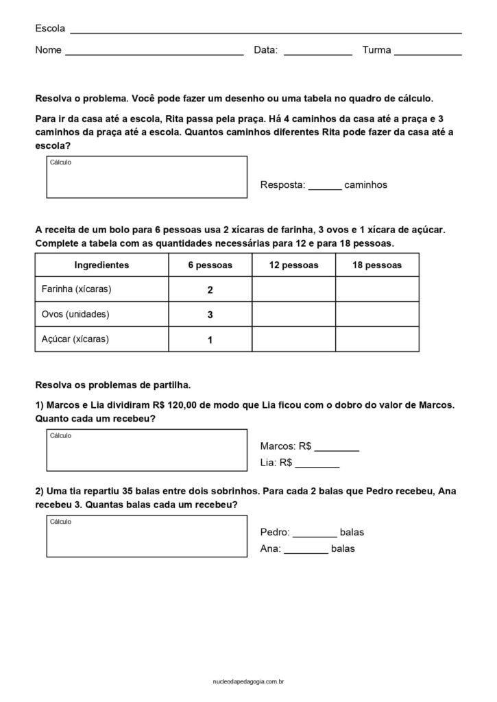 Matemática para o 5º ano para imprimir 