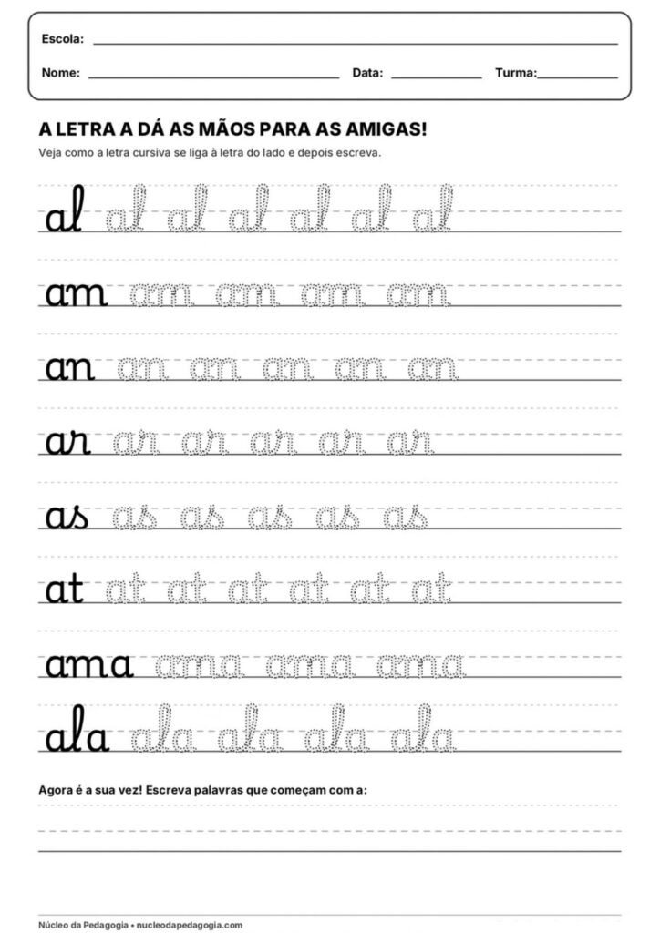 letra a atividade letra cursiva para imprimir