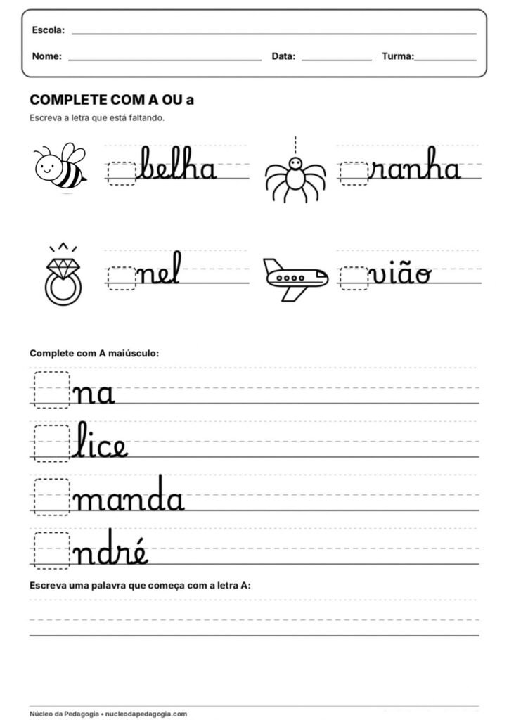 letra a atividade letra cursiva para imprimir