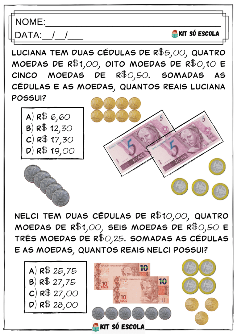 10 Atividades Gratuitas sobre Sistema Monetário, Adição, Problemas e ...
