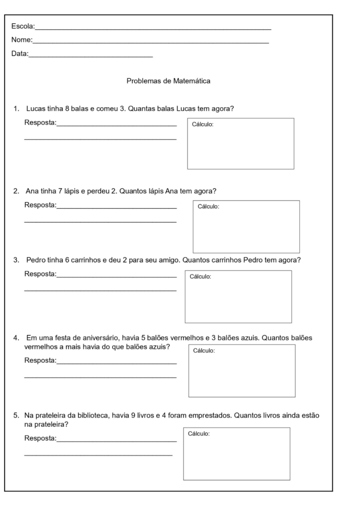 Problemas matematicos alfabetização - Recursos de ensino